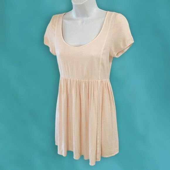 Talula Peach Empire Waist Short Sleeve Babydoll Tunic Dress Top Womens Small - Picture 2 of 9